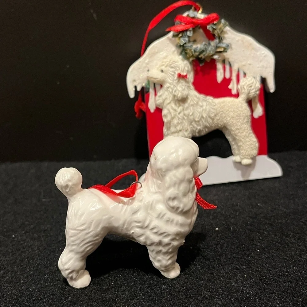 Vintage Holiday Poodle Ornament Set - Red and White